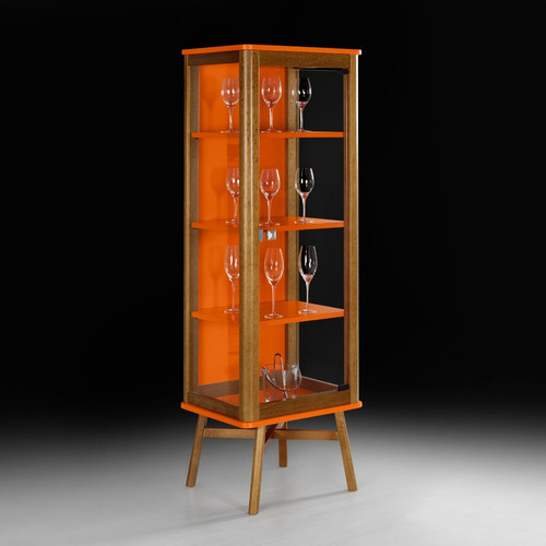 Jardinera Marupá de madera con puerta de cristal 158x49x41, color naranja