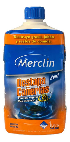 Destapa Cañerías 3 En 1 Maxgel Merclin 1 Litro H Y T