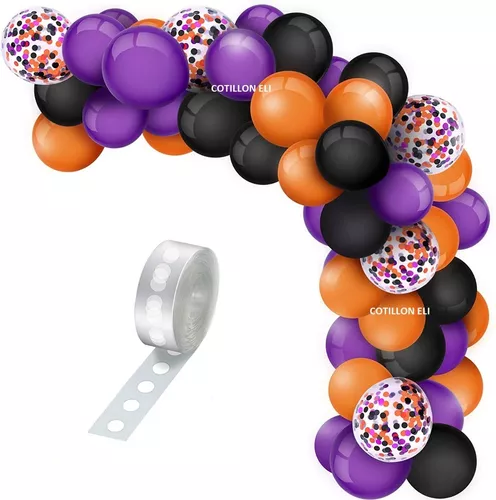 Arco Globos Deco Halloween Violeta Naranja Negro Confetti