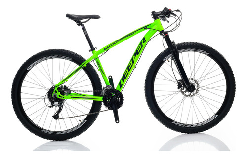 Bicicleta Aro 29 Deeper Alumínio 24v Verde 17 Freio Hidráulico Óleo Mineral Suspensão Dianteira E Cambio Dianteiro Shimano