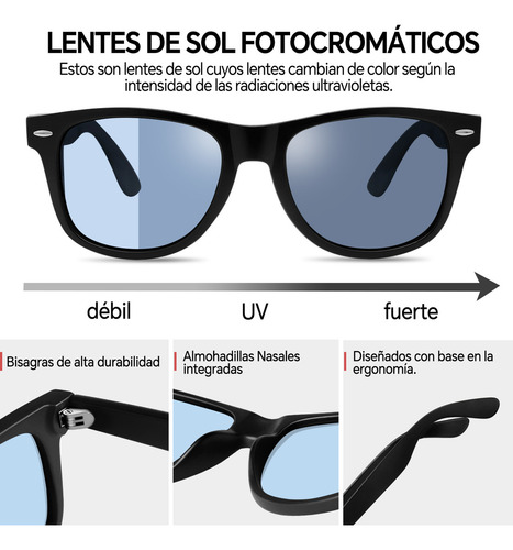 Lentes De Sol Fotocromáticos Uv Moda Polarizado Retro Unisex Diseño Azul-gris