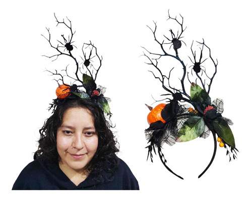 Diadema Decorada Con Calabaza Flores Decoracion Halloween