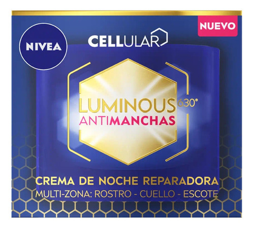 Imagen 2 de 6 de Antimanchas Crema de Noche Reparadora Nivea Luminous630 para todo tipo de piel de 50mL