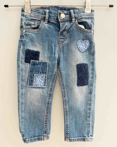 Jeans Bebé Azul Elastizado Chupin Con Parches H&m (mimo Gap)