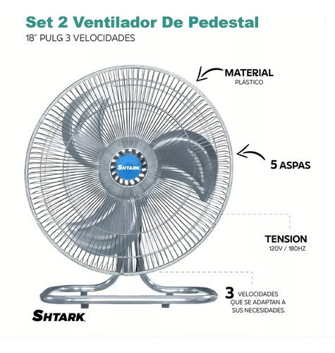 Ventilador De Piso Shtark Shtvp18n2 18 3 Velocidades 2 Pzs