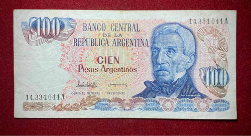 Billete 100 Pesos Argentinos 1984 Bottero 2621 Serie A