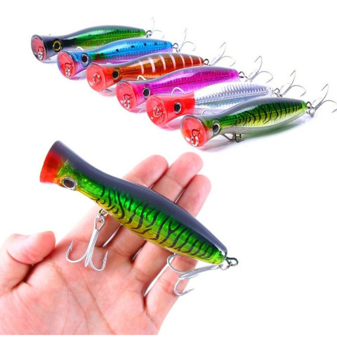 Kit Com 06 Isca Artificial Superficie Popper Grande 13cm 43g Cor Conforme As Fotos - Sku 057