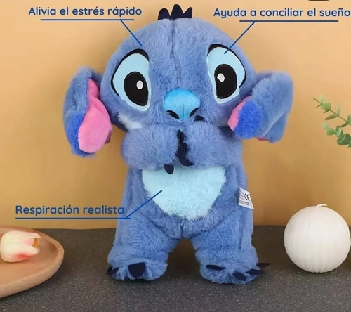 Stitch Respira Peluche Apego Antiestres Sonido Luz Suave Azul