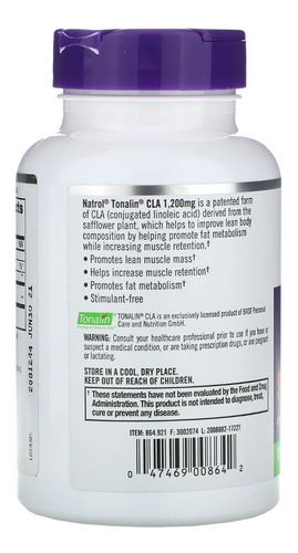 Natrol Tonalin Cla 1200mg Quema Grasa Control De Peso 90 Softgels Sabor Cártamo