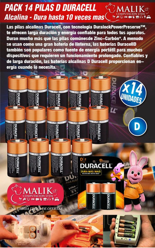 Pack X14 Pilas D Duracell  Alcalina Dura Hasta 10 Veces Mas 