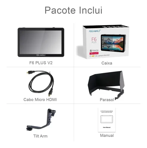 Monitor Feelworld F6 Plus V2 6' 4k + Bateria Np-f970 Pro-usb