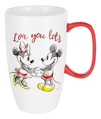 Taza Cerámica Disney Mickey Y Minnie Love You Lots 600ml Color Blanca