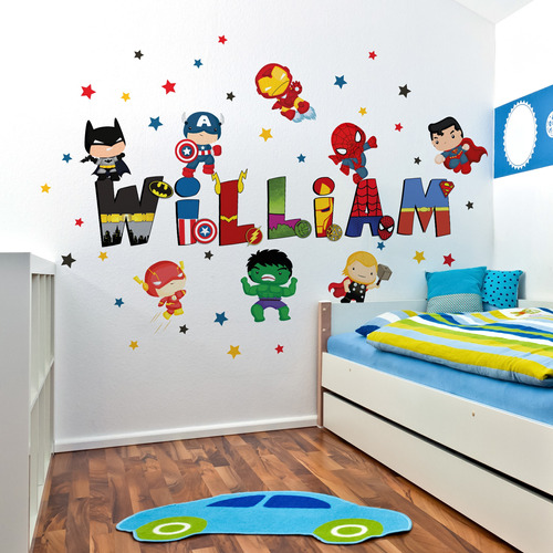 Vinilo Decorativo Superheroes Avengers Nombre Personalizado