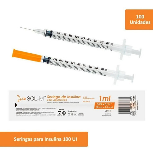 Seringa Insulina/botox Fina 1ml 100ui 8mmx0,3mm C/100