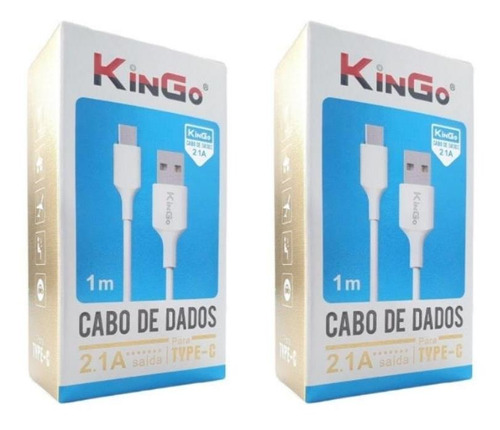Kit 2 Cabos Usb-c Kingo Branco 1m 2.1a Para Moto G7 Play