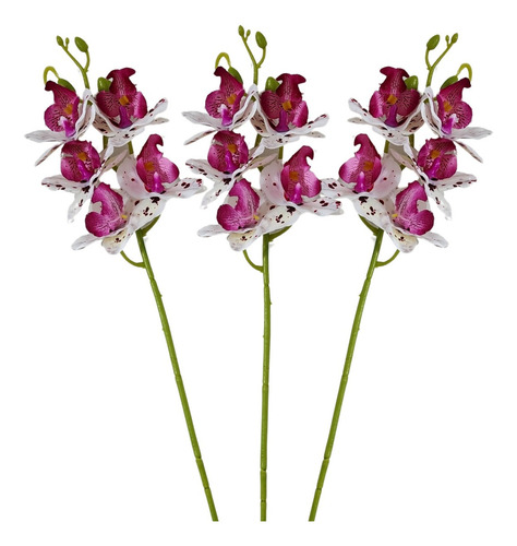 Kit Com 3 Orquídea Artificial 3d Arranjo Enfeites Para Vaso Cor Dálmata