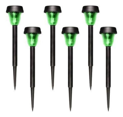 Kit 06 Luminarias Espeto Solar Decoração Led Preto Abs Verde