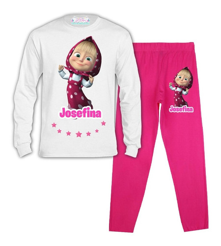 Pijama Largo Masha Y El Oso Niña Personalizado Algodón 