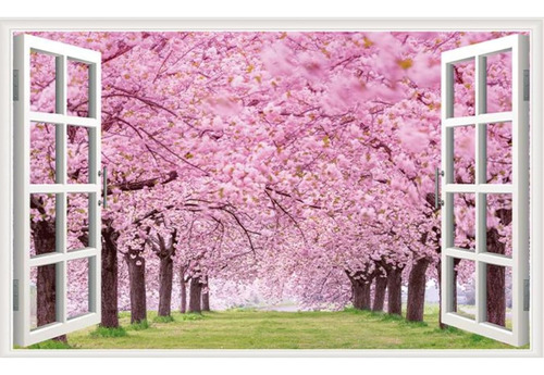 Romántico Camino De Árbol Con Flores De Color Rosa, Calcoman