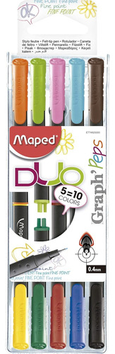 Estuche Plumones Maped Graph Peps Duo 5=10 Colores Arte R Colores
