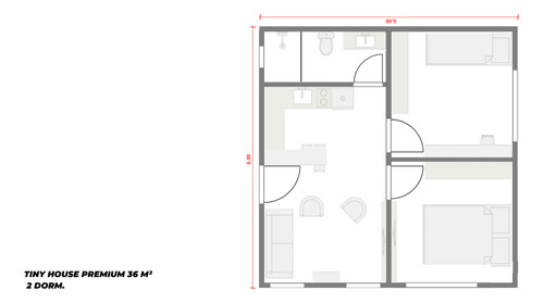 Casa Pré-fabricada Módulo Tinyhousepremium-2dormitório(36m2)