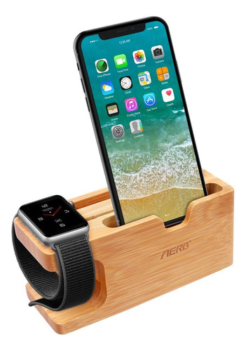 Soporte Apple Watch, Madera De Bambú, Soporte De Carga...