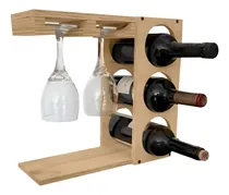Comprar Cava De Madera De Pino Yunuen Mobiliario para 3 Botellas y dos copas moderna color marrón