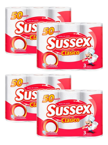 Pack X4 Rollo De Cocina Clasico Ondas Absorbentes Sussex 3u