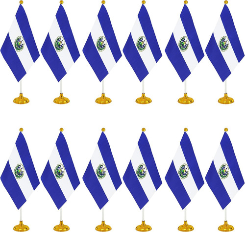 Mini Banderas Wxtwk, Poliéster, El Salvador, C/ Base, 12 Pcs