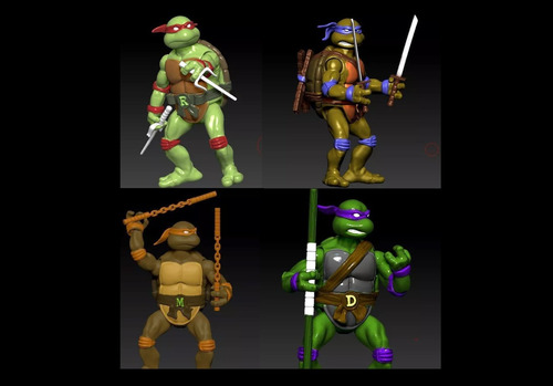 Tmnt Ninja Turtles Articuladas Set Archivo Stl Impresion 3d 