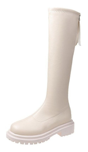 Botas Largas De Piel Ner Zip Para Mujer, Color Blanco