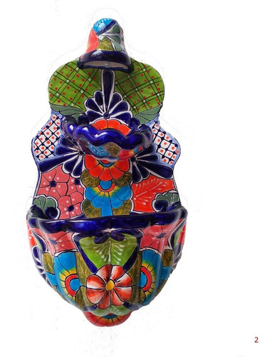 Fuente De Pared Cerámica Tipo Talavera C/ Bomba 55x28 Cm M2