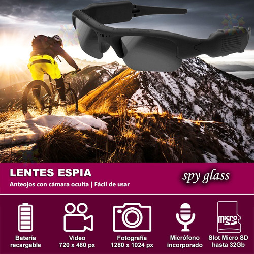 Anteojo Lentes Espia Camara Oculta Deportivo Microfono Camuflado Graba Video Seguridad Slot Para Micro Sd
