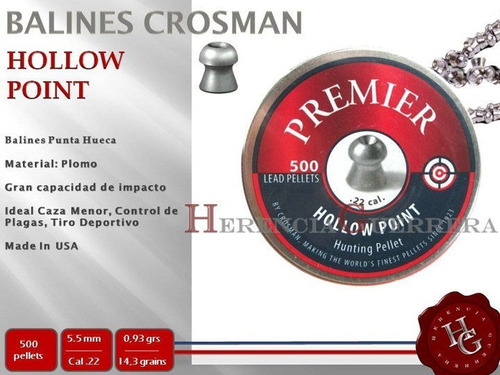 Imagen 2 de 7 de Balines Crosman Premier Hollow Point 5,5 500 Tiro Caza Plaga