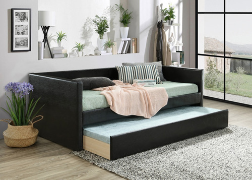 Imagen 2 de 10 de Cama Abatible, Hermosa Cama Canguro Tacto Piel Negro, Daybed