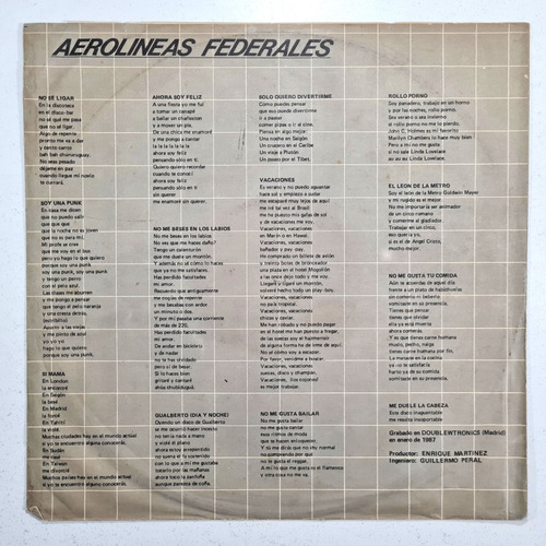 Aerolineas Federal No Me Beses 1988 Arg Test Pressing Vinilo (Usado)