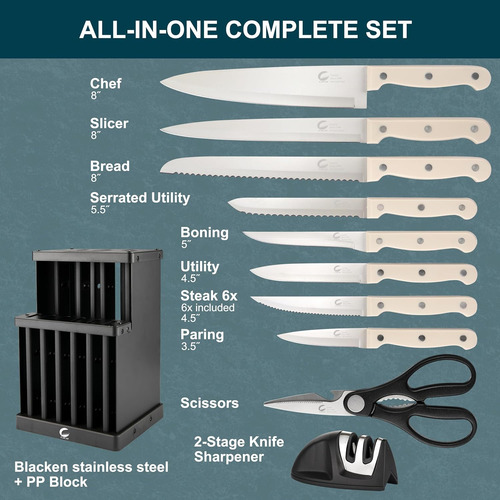 Juego De Cuchillos De Cocina De 16 Piezas Con Bloque De Acer