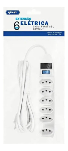 Knup Extensão Filtro De Linha Régua 6 Tomadas Bivolt Branca