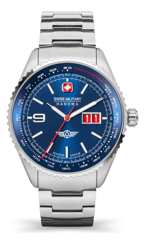 Reloj Swiss Military Smwgh2101005 Para Hombre Cristal Zafiro Color de la malla Plateado Color del bisel Azul Color del fondo Azul