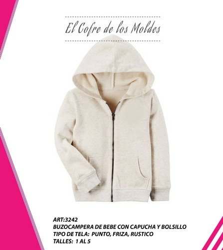 Molde Digital Campera Bebe C / Capucha Pack Talles 1 Al 5!