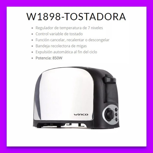 Imagen 5 de 8 de Tostadora Electrica Winco Función Descongelar 7 Niveles Dvt!