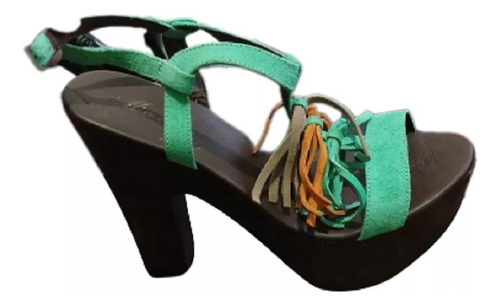 Sandalias Altas Stilettos Flecos Mujer Zapatos Taco Madera