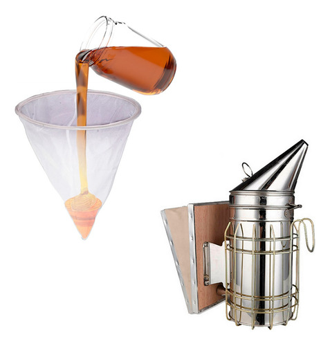 Kit Apicultura Coador P/ Mel + Fumegador Em Aço Inox