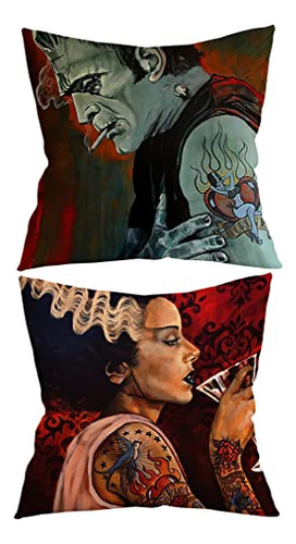 Frankenstein Couple Throw Pillow Case, 18 X 18 Inch Set...