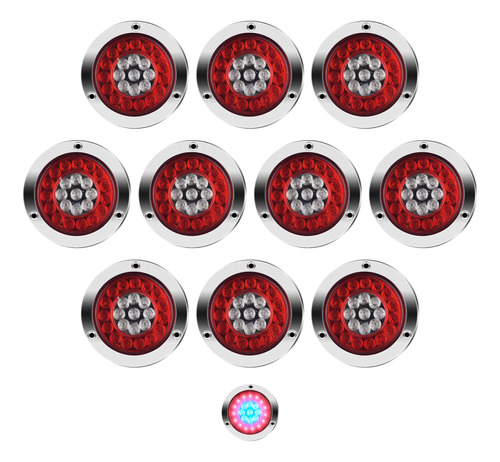 10p Plafon 24 Led Redondo Cromo 4 Funcion Camion Jeep 12/24v