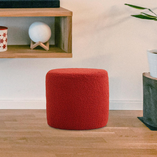 Taburete Redondo Con Reposapiés, Asiento Acolchado, Rojo