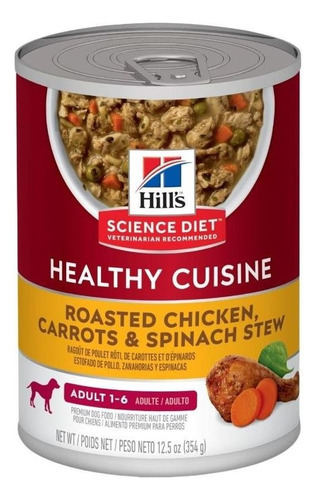 Alimento Hill's Science Diet Healthy Cuisine para perro adulto todos los tamaños sabor pollo y zanahoria y espinaca en lata de 354g