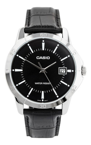 Reloj Casio Mtp-v004l-1a Clásico, Cuero Negro, Fecha