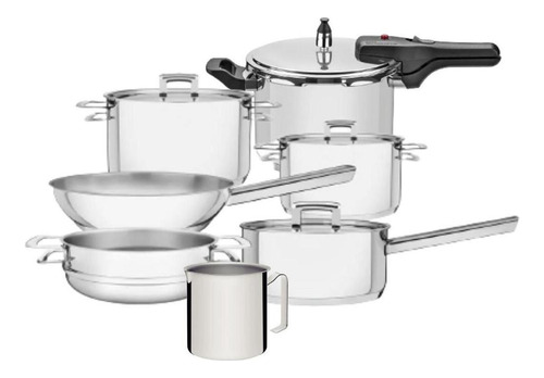 Jogo De Panelas Tramontina Inox Cooktop Indução 7pcs Brava