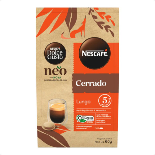 Café Lungo Cerrado Orgânico En Cápsula Dolce Gusto Neo Sem Glúten